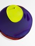 Red, Purple, Green round glossy shapes hanging on a peg